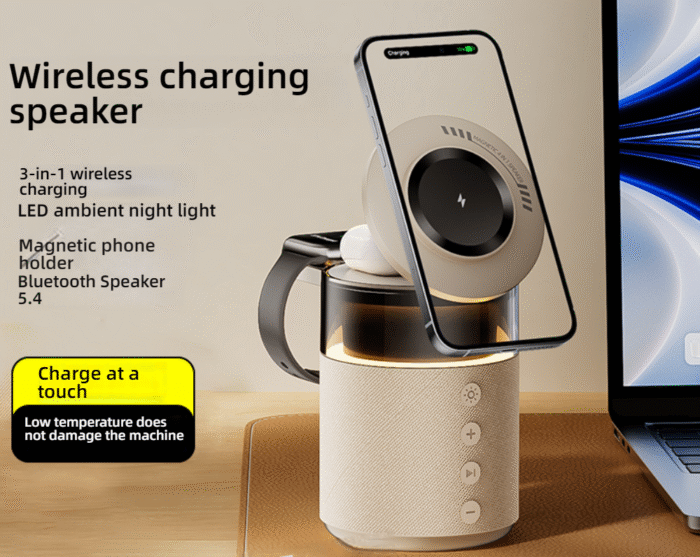 Bluetooth speaker, mobile phone 5-in-1 wireless charger, Apple Watch charging stand with Magsafe magnetic suction, desktop headphone dock, suitable for Huawei, Xiaomi, iPhone 16 fast charging - Image 1