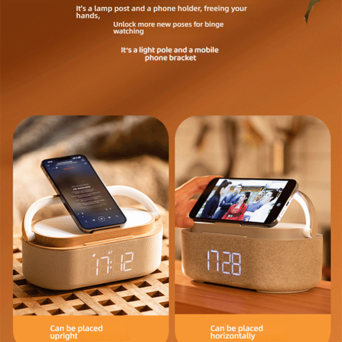 Portable Multi-Function Wireless Charger Bluetooth Speaker Clock Alarm Clock Touch Night Light - Image 1