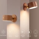 Wooden Magnetic Wall Sconce,Wireless Led Wall Mounted Reading Lights USB Rechargeable Light Stepless Dimming Night Lights Magnetic Cabinet Light,Lamps for Kid Study Bedside (Sapele) - Afbeelding 6