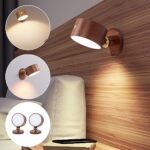 Wooden Magnetic Wall Sconce,Wireless Led Wall Mounted Reading Lights USB Rechargeable Light Stepless Dimming Night Lights Magnetic Cabinet Light,Lamps for Kid Study Bedside (Sapele)