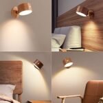 Wooden Magnetic Wall Sconce,Wireless Led Wall Mounted Reading Lights USB Rechargeable Light Stepless Dimming Night Lights Magnetic Cabinet Light,Lamps for Kid Study Bedside (Sapele) - Afbeelding 3