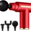 1 Mini Handheld Massage Gun – Deep Tissue Muscle Massager with 6 Speeds, 4 Heads, Type-C Charging – Lightweight & Quiet – for Athletes, Seniors, Office Use (Red)