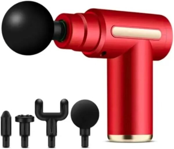 1 Mini Handheld Massage Gun – Deep Tissue Muscle Massager with 6 Speeds, 4 Heads, Type-C Charging – Lightweight & Quiet – for Athletes, Seniors, Office Use (Red)