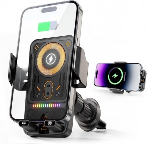 Phone Holders for Car, Cell Phone Mount 15W Wireless Car Charger with Induction Opening and Closing Air Vent Phone Stand with Smart Screen Rotation for Car Truck Accessories iPhone Samsung