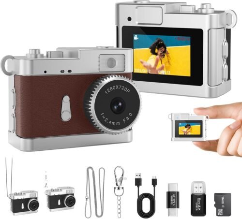 1 Keychain Camera, 16GB Mini Digital Camera with Built-in Flash & Retro Filters, Pocket Mini Camera for Travel, Vlogging, Birthday Gift for Friends