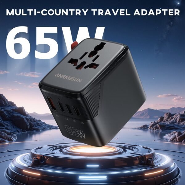 Universal Travel Adapter GaN 65W Fast Charger, 3 USB-C (Each 65W) & 1 USB-A (PD 45W), 2500W AC Outlet, International Power Adapter for Europe, UK, US, Australia, Worldwide Travel Plug Adapter