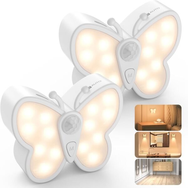 MY BEAUTY LIGHT Bright Dimmable Butterfly LED Night Light, Smart Motion Sensor Night Light Lamp with Spotlight and 2 Color Temperature, Magnetic Rechargeable Nightlight for Kids Room, Wall