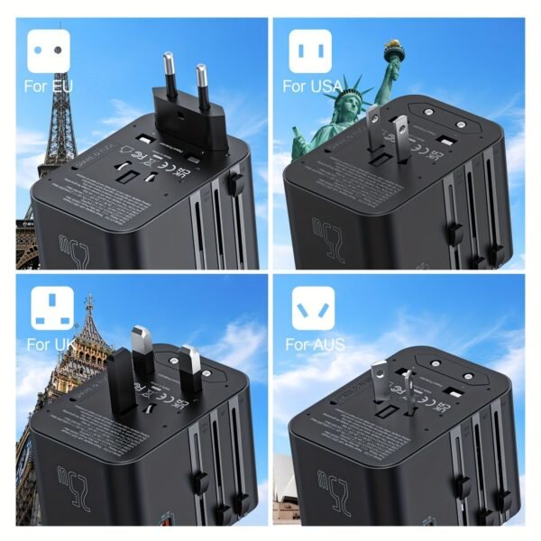 Ceptics Universal Travel Adapter, 45W International Power Adapter with PD & QC 3.0 Dual USB-C, 3 USB Travel Adapter Worldwide, Type I C G A Outlets 110V 220V A/C - EU Euro US UK (11-KU)