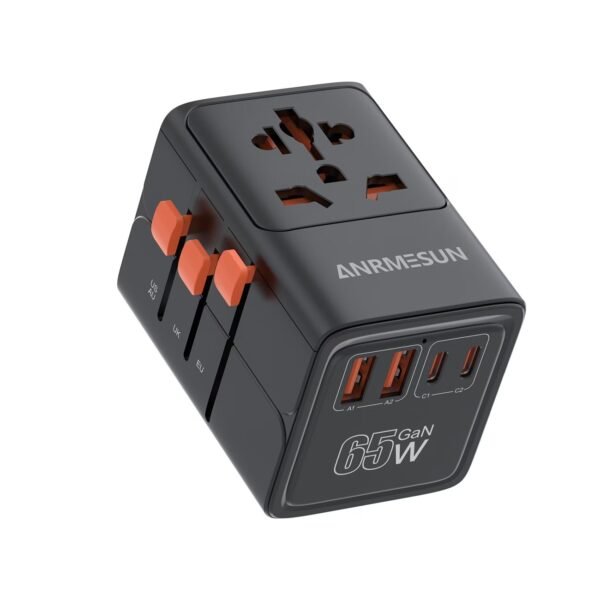 TESSAN Universal Travel Adapter, 65W GaN International Plug Adaptor with 4 USB(2 USB C) Charging Ports, Worldwide Power Outlet for US to European EU UK AUS Ireland(Type C/G/A/I)