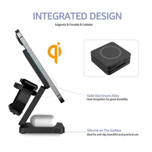 3 in 1 Wireless Charging Station Magnetic Wireless Charger,Portable Foldable Travel Essential with Nightlight Fast Charger Stand for iPhone 17 Pro Max/17 Pro/17Air/17/16/15/14/13,AirPods&Apple Watch