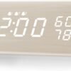 11 Digital Alarm Clock, with Wooden Electronic LED Time Display, 3 Alarm Settings, Humidity & Temperature Detect, Wood Made Electric Clocks for Bedroom, Bedside (Black)