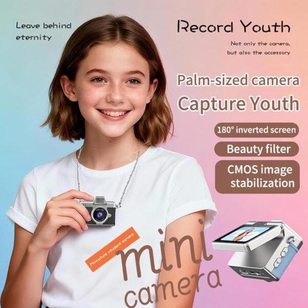 Digital Camera with Flip Screen, Retro Y2K Mini Keychain Camera, Compact Digital Camera with 180° Rotating Screen, Beauty Filter & Image Stabilization, Gift Camera (Brown)