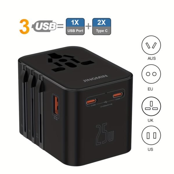 Ceptics Universal Travel Adapter, 45W International Power Adapter with PD & QC 3.0 Dual USB-C, 3 USB Travel Adapter Worldwide, Type I C G A Outlets 110V 220V A/C - EU Euro US UK (11-KU)