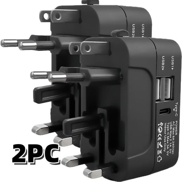 Travel Adapter with USB, Universal All in One Worldwide Travel Adapter Power Converters Wall Charger AC Power Plug Adaptor with 2 USB Ports Charging Ports for USA EU UK AUS