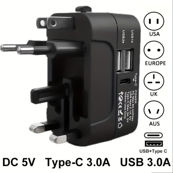 Travel Adapter with USB, Universal All in One Worldwide Travel Adapter Power Converters Wall Charger AC Power Plug Adaptor with 2 USB Ports Charging Ports for USA EU UK AUS