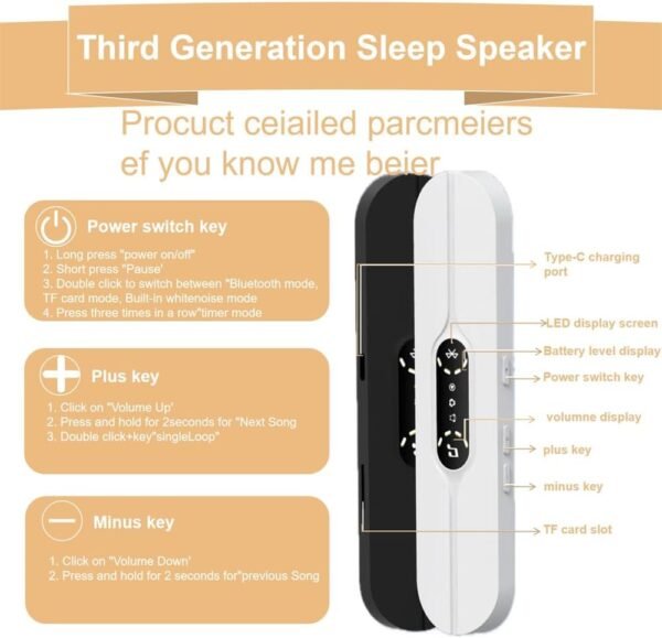 Under Pillow Speakers for Sleeping Bluetooth, Bone Conduction Technology, 3D White Noise Generator, Volume Control & Sleep Timer, TF Card Support Side Sleeper Friendly
