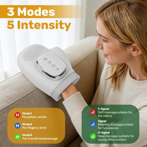 Hand Massager with Heat and Compression, 2026 Professional Cordless Electric Hand Massager with 3 Massage 5 Compression 3 Temperatures Suitable for Wrists and Fingers (White)