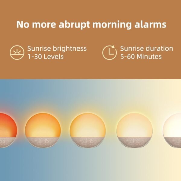 2 Sunrise Alarm Clock White Noise Machine: Natural Wake Up Light - Dimmable Clock with Bluetooth Speaker for Bedroom - 25 Sleep Sounds for Baby Adults Kids Putty