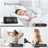 2 Digital Alarm Clock, with Wooden Electronic LED Time Display, 3 Alarm Settings, Humidity & Temperature Detect, Wood Made Electric Clocks for Bedroom, Bedside (Black)