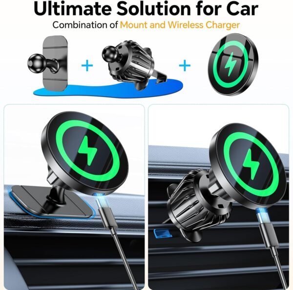 LISEN for 15W MagSafe Car Mount Charger,MagSafe Charger,Wireless Car Charger,Magnetic Phone Holder for Car,Phone Holders for Your Car Accessories for Women Men Jeep Ford F150 for iPhone 17-12,Samsung