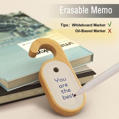 2 Hotel Door Sign Night Light with Motion Sensor, Reusable Message Board Doorknob Lamp, Wooden Finish LED Light for Bedroom Bathroom, Rechargeable Hook Design, 1-Pack