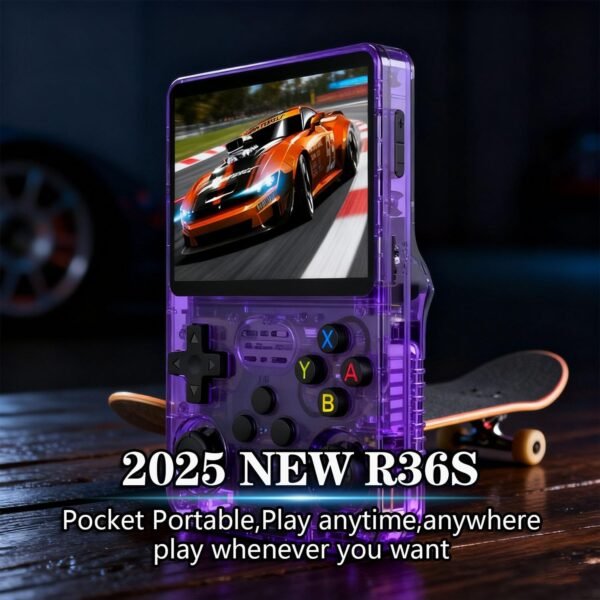 R36S Retro Handheld Game Console, 64GB Built-in Games, Save & Load Function, 3.5" IPS Screen, Portable Emulator Gaming Console for Travel, Adults & Kids (Purple R36s 3.5")