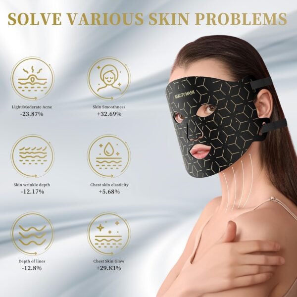 Red Light Therapy Mask for Face & Neck – 4 Light Modes with 850nm NIR, Red, Yellow & Blue LED Light Therapy, 2600mAh Rechargeable LED Face Mask for Anti-Aging, Skin Firming & Radiant Glow at Home