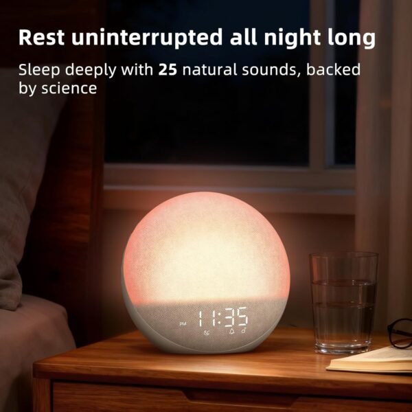3 Sunrise Alarm Clock White Noise Machine: Natural Wake Up Light - Dimmable Clock with Bluetooth Speaker for Bedroom - 25 Sleep Sounds for Baby Adults Kids Putty