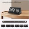 3 Digital Alarm Clock, with Wooden Electronic LED Time Display, 3 Alarm Settings, Humidity & Temperature Detect, Wood Made Electric Clocks for Bedroom, Bedside (Black)