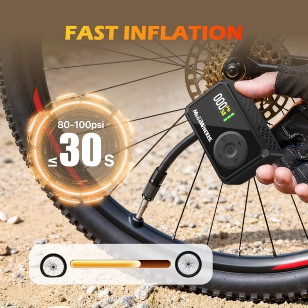 MEGAWHEELS Mini Bike Pump, Portable Bike Pump with Presta and Schrader Valve, 150/120PSI Bicycle Pump with Gauge, Auto Stop, Fast Inflation for City Bike, Road Bike, Mountain Bike