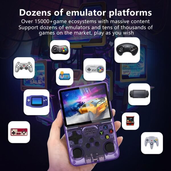 R36S Retro Handheld Game Console, 64GB Built-in Games, Save & Load Function, 3.5" IPS Screen, Portable Emulator Gaming Console for Travel, Adults & Kids (Purple R36s 3.5")