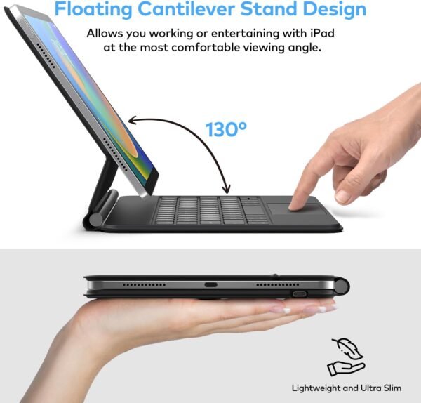 runelk Keyboard Case for iPad 10th Generation 2022 & 11th (A16, 2025) – Magic-Style Keyboard with Multi-Touch Trackpad – Floating Cantilever Stand – Magnetic Case for iPad 10.9 inch 10th / 11th Gen.
