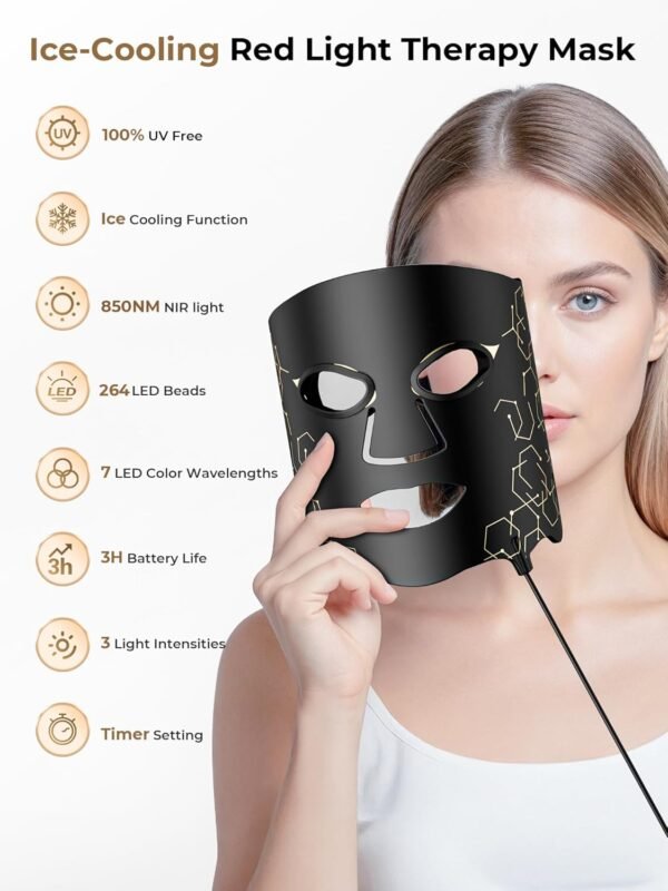 FDA-Cleared Red Light Therapy for Face & Neck, Rechargeable 7-in-1 LED with 850nm & 660nm NIR, Hands-Free Silicone for Anti-Aging, Wrinkle Reduction & Sensitive Skin During Yoga or Work