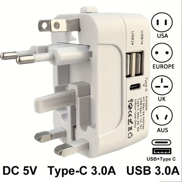 Travel Adapter with USB, Universal All in One Worldwide Travel Adapter Power Converters Wall Charger AC Power Plug Adaptor with 2 USB Ports Charging Ports for USA EU UK AUS