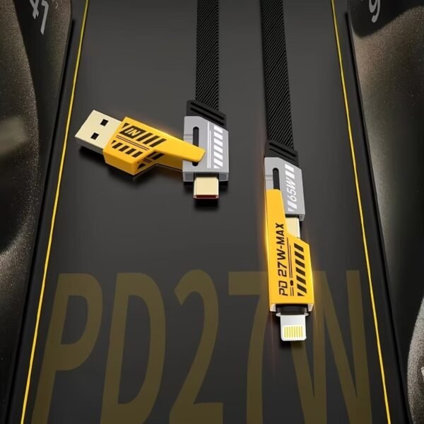 [Upgraded 2.0] 4-in-1 USB C Cable 60W 5FT Compatible with Lightning Cable [Fast Charging & Data Transfer] Flat Braided Multi Charger Cord Combo with L/USB C/A Port for iPhone/iPad & All Devices