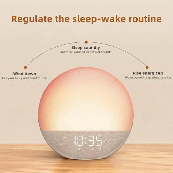 4 Sunrise Alarm Clock White Noise Machine: Natural Wake Up Light - Dimmable Clock with Bluetooth Speaker for Bedroom - 25 Sleep Sounds for Baby Adults Kids Putty