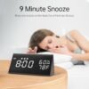 4 Digital Alarm Clock, with Wooden Electronic LED Time Display, 3 Alarm Settings, Humidity & Temperature Detect, Wood Made Electric Clocks for Bedroom, Bedside (Black)