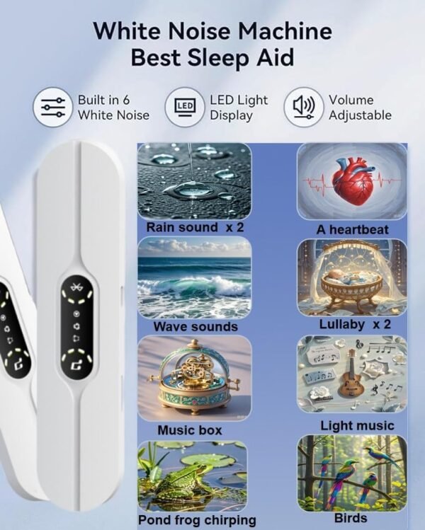 Under Pillow Speakers for Sleeping Bluetooth, Bone Conduction Technology, 3D White Noise Generator, Volume Control & Sleep Timer, TF Card Support Side Sleeper Friendly