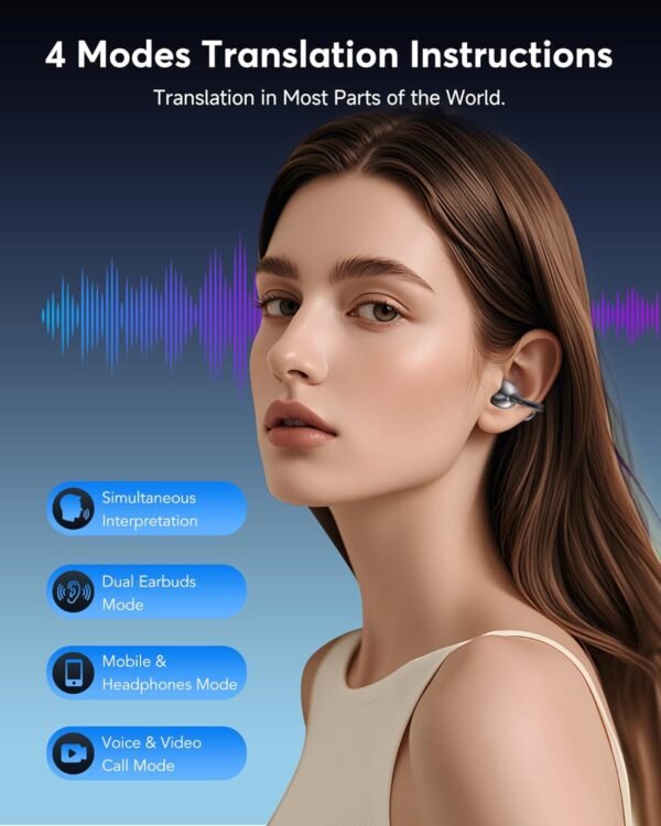 AI Translation Earbuds Real Time 198 Languages 80H Playtime Translator EarBuds Audifonos Traductores Inglés Español Wireless Earphones Bluetooth Headphones for Travel Business Meeting Learning Black