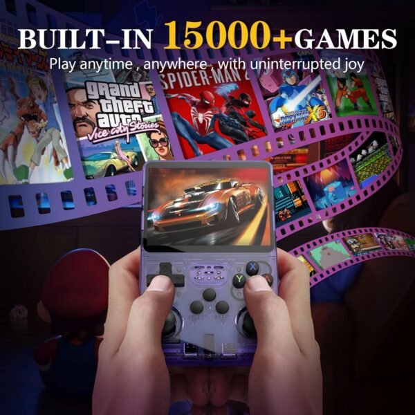 R36S Retro Handheld Game Console, 64GB Built-in Games, Save & Load Function, 3.5" IPS Screen, Portable Emulator Gaming Console for Travel, Adults & Kids (Purple R36s 3.5")