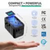 35W GaN Universal Travel Adapter,5 in1 International Power Adapter European Travel Plug Adapter with Retractable Type-C Fast Charging Station for EU/UK/US/A