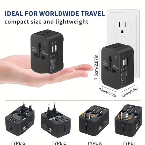 Travel Adapter with USB, Universal All in One Worldwide Travel Adapter Power Converters Wall Charger AC Power Plug Adaptor with 2 USB Ports Charging Ports for USA EU UK AUS