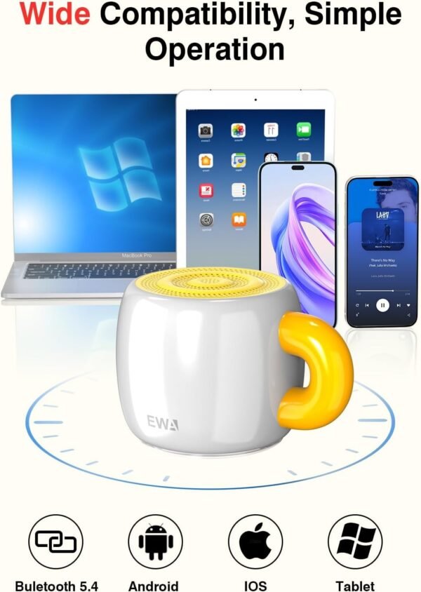 EWA Bluetooth Speaker, Mini Portable Bluetooth Speaker with Creative Cup-Shaped Design, IP67 Waterproof, Loud & Clear Sound, Ideal Gift for Desk, Travel & Holidays, A163 (White)