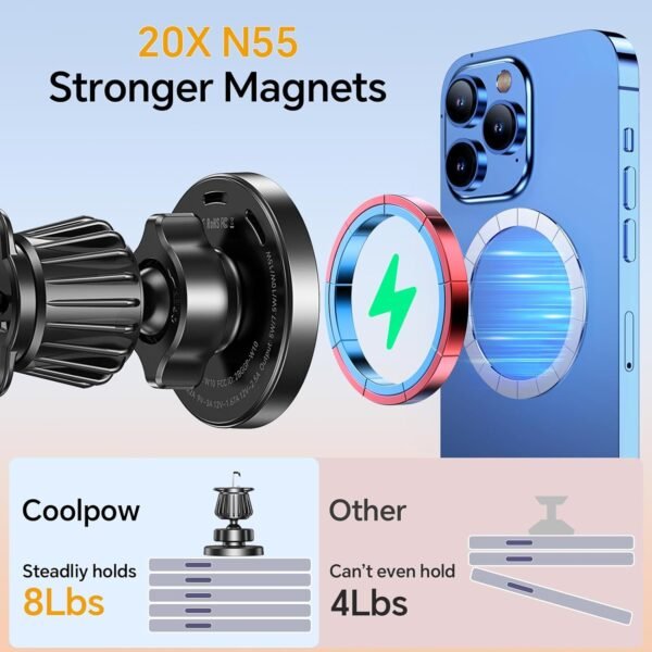 LISEN for 15W MagSafe Car Mount Charger,MagSafe Charger,Wireless Car Charger,Magnetic Phone Holder for Car,Phone Holders for Your Car Accessories for Women Men Jeep Ford F150 for iPhone 17-12,Samsung