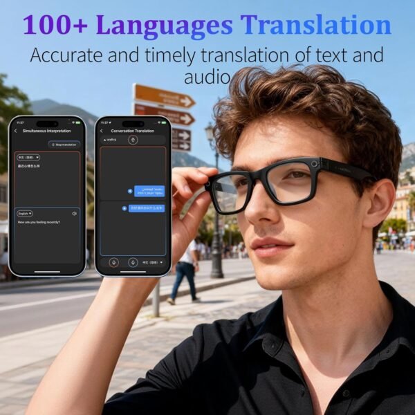 AI Smart Glasses with 8MP Camera, 1080P Video & HD Photo, Bluetooth Audio, AI Voice Assistant, Real-Time Translation, Object Recognition, Noise-Cancel Calls, Photochromic +2 Sunglasses Lenses