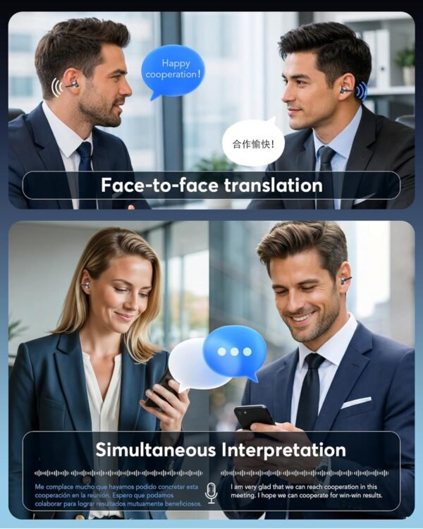 AI Translation Earbuds Real Time 198 Languages 80H Playtime Translator EarBuds Audifonos Traductores Inglés Español Wireless Earphones Bluetooth Headphones for Travel Business Meeting Learning Black
