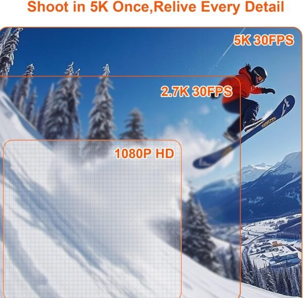 Action Camera 5K 30FPS 20MP Waterproof Camera 100FT Underwater EIS Sports Cam with Touch Screen, 170° Wide Angle, Remote Control, WiFi, 5X Zoom for Snorkeling, Diving, Cycling, and Vlogging