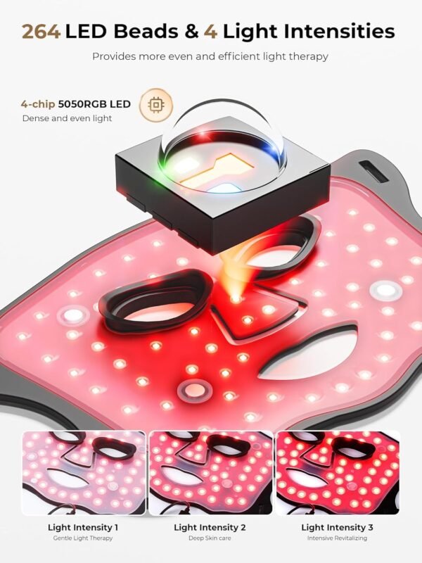 FDA-Cleared Red Light Therapy for Face & Neck, Rechargeable 7-in-1 LED with 850nm & 660nm NIR, Hands-Free Silicone for Anti-Aging, Wrinkle Reduction & Sensitive Skin During Yoga or Work