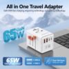 TESSAN Universal Travel Adapter, 65W GaN International Plug Adaptor with 4 USB(2 USB C) Charging Ports, Worldwide Power Outlet for US to European EU UK AUS Ireland(Type C/G/A/I)