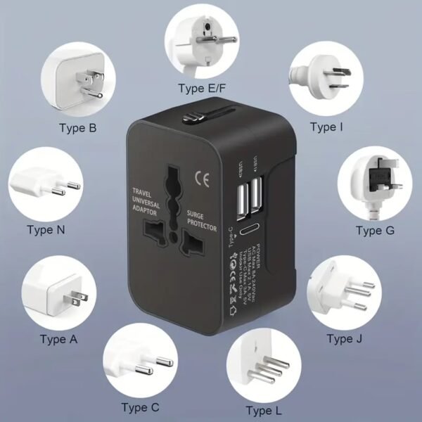 Travel Adapter with USB, Universal All in One Worldwide Travel Adapter Power Converters Wall Charger AC Power Plug Adaptor with 2 USB Ports Charging Ports for USA EU UK AUS